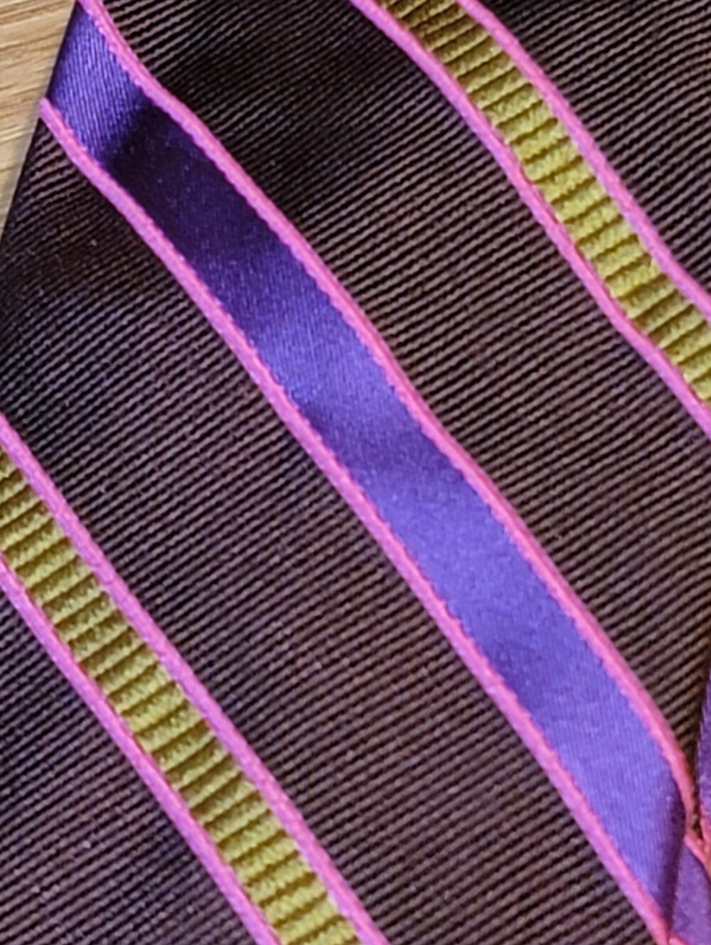 Kuhlman Men's Necktie Purple Brown Green Pink Striped Silk Italian Tie